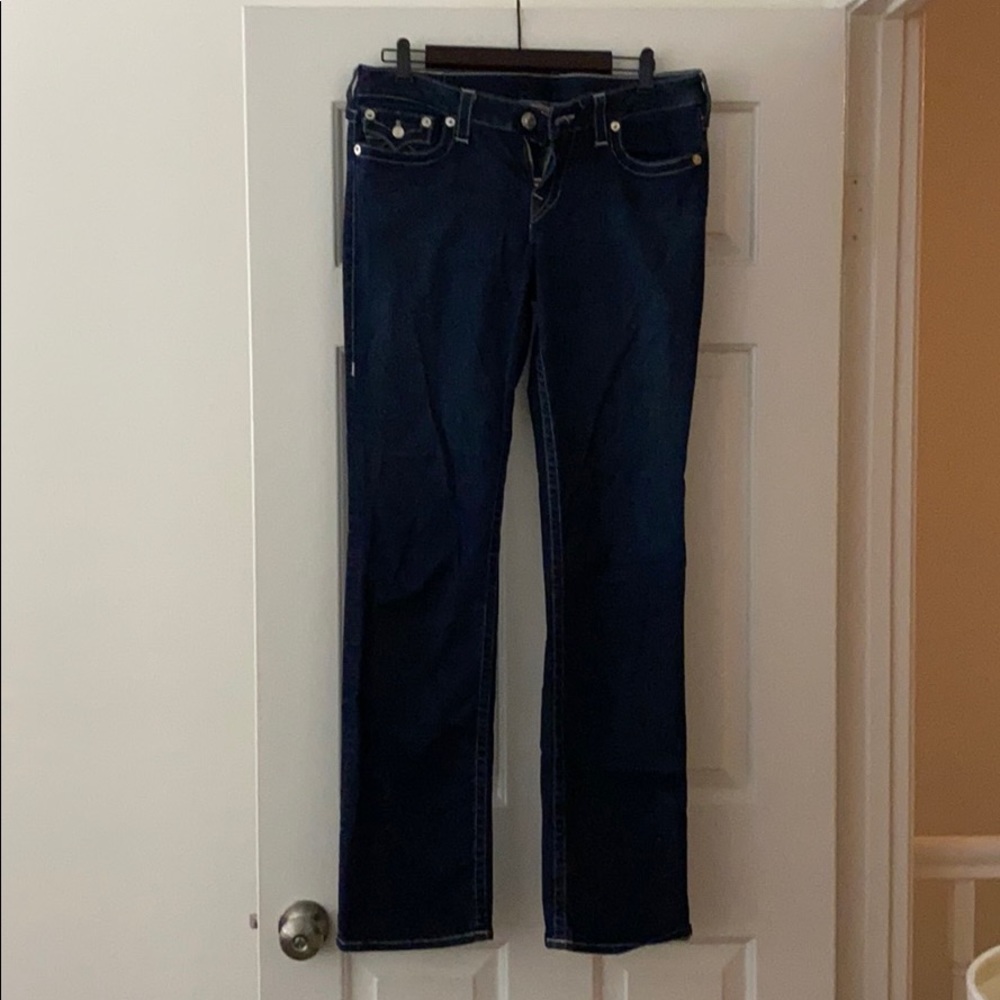 True Religion dark wash straight leg jean